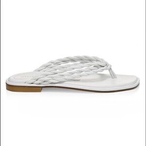 Stuart Weitzman White Calypso Leather Flat Thong Braided Sandals